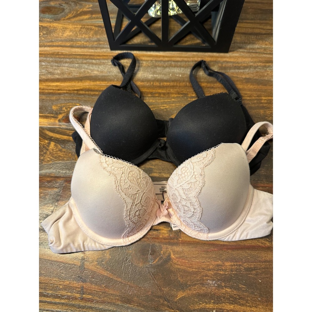 Victoria's Secret Perfect Shape Bras 32A‎ Black & Pink Lace Lightly Padded
